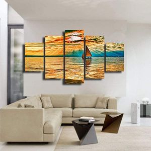 5 PCS nuvens do céu Raios solares Lake Poster Canvas Picture Print Art Pintura Decoração de parede para sala de estar sem enquadramento