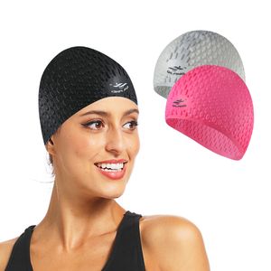 Плавающие шапки силиконовая плавальная шапка мужчины женщины плюс размер взрослые плавающие шляпа высокая эластичная защита ушей длинные волосы ультратонкие кепки 230411