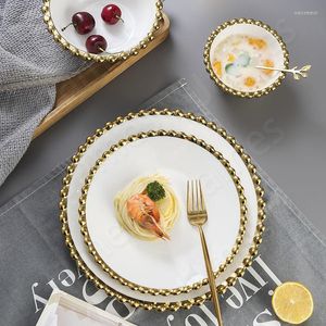 Plates Nordic Creative Dinner Plate Ceramic Steak Golden Beaded Dot Bowl Western Dishes Breakfast Bowls Light Luxury Set