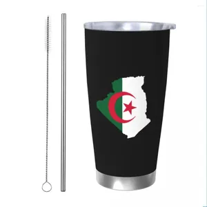 Tumblers Cezayir Harita Bayrak Yüz Yalıtımlı Tumbler Pipet Pasalı Paslanmaz Çelik Termal Kupa Açık Seyahat Araba Şişesi Bardakları 20oz