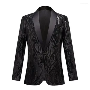 Erkekler Suits Erkek Siyah Saten Sequins Squeed Elbise Blazer Ceket Şık İnce Fit Şal Kapu Kaplama Erkekler Düğün Yemeği Balo Kostüm