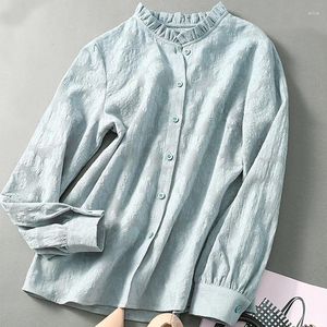Kadın bluzları jakard gömlek Sonbahar Kore versiyonu moda ve zarif ahşap kulak kenarı yaka gündelik üstler d252