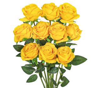 Bouquet di fiori di rose artificiali in seta con ramo lungo per matrimonio Home Room Centrotavola Decor Accessorio per ghirlanda di piante finte 021240