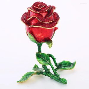 Мешочки для ювелирных изделий 2023 Креативный кристалл розы Красный Синий Ожерелье Металлическая коробка из сплава Чехлы для переноски Подарок для подруг