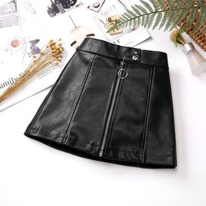 2023 Spring/Autumn Children's PU Leather Skirt - Comfortable & Cute Zippered Girls' Skirt in Black