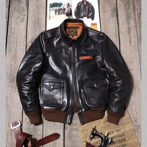 Men s Leather Faux YR Classic Air Force A 2 natural leather jacket Vintage Horsehide A2 Flight jacket quality coat Eastman 231110