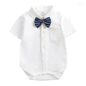 Rompers erkek bebek giysileri beyefendi kravat tek parça romper pamuklu uzun kollu gömlek bebek tulum, doğmuş resmi kıyafetler için bodysuit
