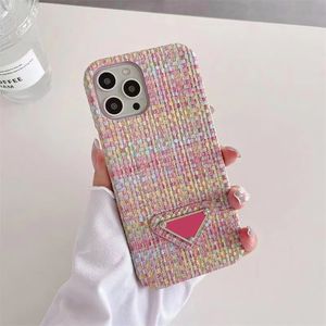 iPhone 14 13 Pro Max Designer Phone Cases for Apple 12 11 XR XS 8 7 15 Plus Luxury Weave Pattern PU Leather Mobile Cell Bumper Back Covers Fundas Coque Velvet Lined Rainbow