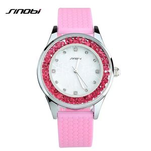 2023 SINOBI Модные женские наручные часы с бриллиантами Силиконовый ремешок для часов Топ Элитный бренд Дамы Женева Кварцевые часы Женские часы
