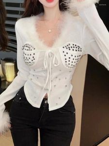 Kadın bluzları Korejepo tırnak matkabı gömlek üst düzensiz bel bandı hong kong tarzı dikiş zayıflama üstleri 2023 zarif mizaç bluzu