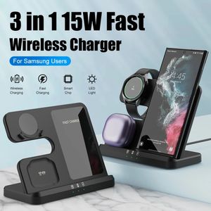 Support de chargeur sans fil 3 en 1 pour Samsung Galaxy S23 S22 21 Ultra S20 15W Station de chargement rapide Watch5 Pro Holder Buds2 Pro