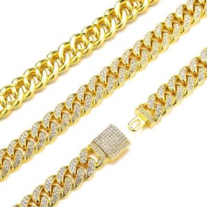 Zincirler Erkekler Hip Hop 13mm Buzlanmış Miami Curb Küba Bağlantı Zinciri Bilezikler Döşen Rhinestones Bling Spanker Kolyeler Kadın Mücevher Kutusu toka