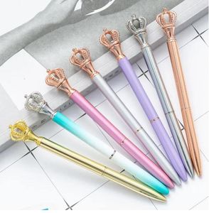 Yaratıcılık taç süslemesi kristal kalemler mücevher tükenmez yüzük düğün ofis metal yüzük roller top kalemleri