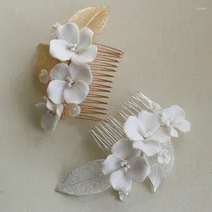 Заколки для волос Белый Керамический Цветок Свадебная Расческа Раковина Листья Свадебные Аксессуары Ювелирные Изделия