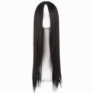 Cosplay Wigs Black Wig Fei-Show Synthetic Heat Resistant Long Straight Middle Part Line Costume Cosplay Hair 26 Inches Salon Party Hairpieces 230413
