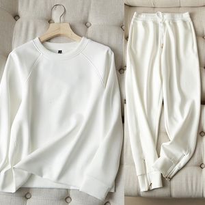 Kadın T-Shirt İngiltere Basit Moda O yaka gevşek kış uzun tişört hoodies kadın sweatshirt kazak üstleri harem jogger pantolon 2 adet set 230413