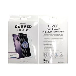 Protetor de cola completa curva 3D para Samsung S23 S22 S21 Ultra S20 Nota 20 S10 S9 S8 PLUSTO NOTA8 CASE DE VIDO ADESIDO COMPLETO AMICIONAL DE CASE COM LUZ UV na caixa