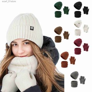 Hats Scarves Sets Women Winter Beanie Hat Gs Snood Scarf Set 3PCS Warmer Thick Knit Hat Set Fashion All-Match Outdoor Snood Gs Set For MenL231113