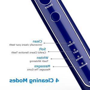 Бесплатная доставка, электрическая зубная щетка, звуковая зубная щетка, USB-индуктивная зарядка, IPX7, водонепроницаемая зубная щетка, синяя, с 8 насадками для путешествий, C C миль в час