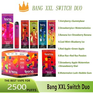 Оригинальная одноразовая электронная сигарета Bang XXL Switch Duo 2500 Puff Vape Pen, аккумулятор 1100 мАч, концентрация 6%, предварительно заполненные паровые капсулы Bang 2500 Puffs