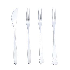 Paslanmaz Çelik Meyve Çatal Yaratıcı Twotooth Forks Kek Ay Pastası Bıçağı Ev Taşınabilir Meyveler İşareti WH0383