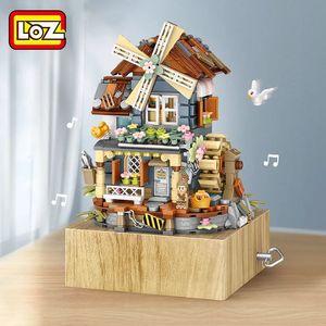 Blok Loz Yapı Blokları Yel değirmeni ev müzik kutusu ses oyuncak küçük parçacıklar monte edilmiş kız doğum günü hediyesi 231114