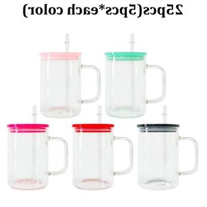 Can Pp Glass Drinking With 17oz Tumbler Lids Glasses Reusable Coffee Sublimation Cups Handle Straw Beer Soda Colorful Cup Tum Xjbph
