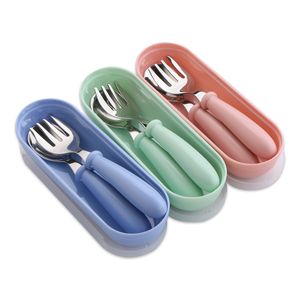 Children Spoon Forks Box Stainless Steel Kids Cartoon Cutlery Portable Baby Feeding Utensils Baby Spoons Tableware Set