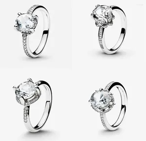 Кольца-кластеры Стерлинговое серебро S925 Кольцо со сверкающими круглыми кристаллами и изысканными камнями в хрупком и нежном стиле для эмоционального прикосновения