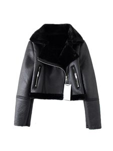 Women's Down Parkas Streetwear Women Thick Warm Faux Leather Fur Short Jacket Autumn Winter Female Zipper Moto Biker Coat Outwear Tops 231114