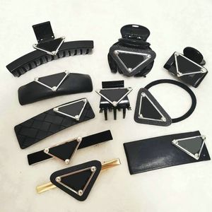 Elegant Black Triangle Hair Clips with Classic Letter Design - Women's Metal Hair Barrettes for Outdoor Fashion Headwear