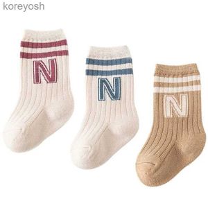Kids Socks 3Pair Lot Baby Knit Soft Letter Baby Middle Tube Stockings Long for Infant Toddler Boys Baby Girl AccessoriesL231114
