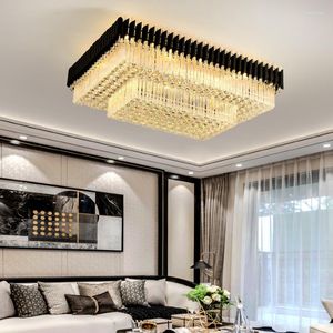 Tavan ışıkları yuvarlak dikdörtgen kristal lamba modern lüks oturma odası villalar için büyük 80cm/100cm
