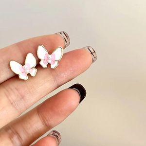 Sırtlar Küpe Sevimli Kore tarzı kelebek klipsi delinmeden delinmemiş altın rengi beyaz emaye mücevherler kadınlar için hediye
