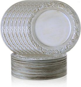 Тарелки шт. антикварное белое зарядное устройство 13 дюймов тисненые пластиковые настольные зарядные устройства для обеденной тарелки круглая серверная посуда декоративная