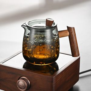 Drinkware Wooden handle teapot office three-piece cup glass tea set