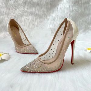 Women's Fashion Shoes Badgley Mischka Bridal shoes For Wedding Colorful Diamond Perspective Mesh Splice White Heel Sexy High Heel Shoe