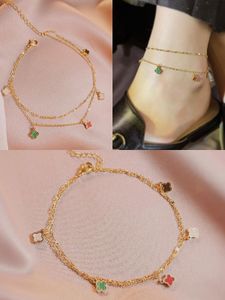 Double Designer Anklets vans cleefy jewelry 4 four leaf Clover 18k gold chains steel colorful thin chain for eighteen Mothers Day Chrismas party Holiday gift