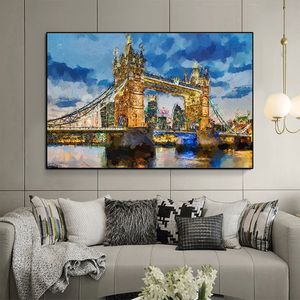 Resim London Tower Köprüsü Tuval üzerine soyut yağ inşa cuadros poster ve baskılar cuadros duvar sanat resimleri oturma odası için