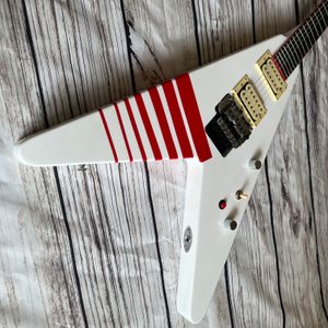 Stok Kill Switch Buckethead İmza Alp Beyaz V Elektro Gitar Kırmızı Arcade Düğmesi Bariton Boyun 24 Jumbo Kıçları Kakma Krom Donanım Grover Tuner