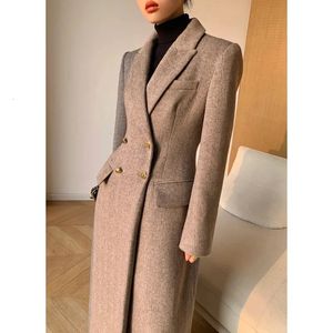 Женское полушерстяное пальто MEXZT, винтажное длинное пальто, женский элегантный пиджак, шерстяные куртки, корейский тонкий костюм, пальто, зимнее офисное женское пальто, простая верхняя одежда 231114