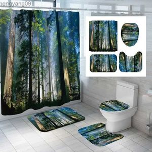 Shower Curtains Tree Shower Curtain Ice And Snow Ash Forest Print Bath Mat Set Waterproof Carpets Bathroom Decorative Bath Curtains With R231114