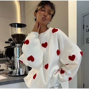 Women's Sweater Love Heart Knitting Autumn Winter Casual O neck Embroidery Pullovers 2023 Female Y2k Long Sleeved Tops Knitwear 231114