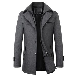 Мужские куртки Осеннее и зимнее мужское модное пальто среднего возраста высокого качества из атмосферной шерсти в длинном утолщенном шерстяном пальто 231113