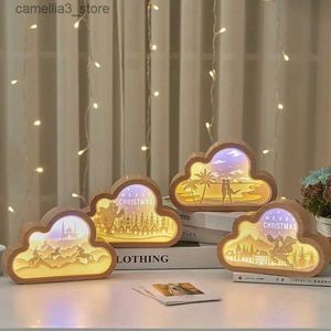 Gece Işıkları Yatak Odası Dekorasyonu Gece Işık Bulut Tarzı Işık ve Gölge Kağıt Oyma Lambası Yaratıcı Hediye 3D Doğum Günü Noel Hediye Led lamba Q231114