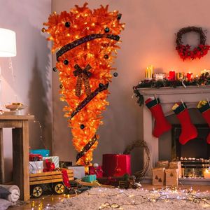 Noel dekorasyonları 75 ft turuncu baş aşağı 300 LED sıcak ışıklar Xmas Halloweentemed Süsler ve Saten Şerit 231113