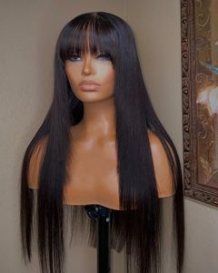Brezilyalı saç düz peruk, patlamalar ile bob insan saç peruk kadınlar için glueless hiçbiri tam dantel peruk sentetik ısıya dirençli