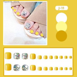 Накладные ногти 24 шт. ярко-желтые накладные ногти с блестками и бриллиантами, накладные ногти для женщин и девочек, салон пальцев ног, сделай сам, накладные ногти MH88 Q231114