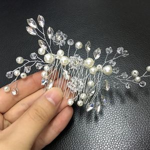 Hot Sale Silver Color Tiara Hair Combs For Women Bride Cheap Pearl Crystal Headpiece Wedding Hair Accessories Bridal Jewelry