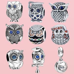 STERLING Gümüş Takılar Kolye Sevimli Mavi Gözler Baykuş Sarkık Boncuklar Orijinal Pandora Bilezik Kolye Güzel Tasarımcı Takı